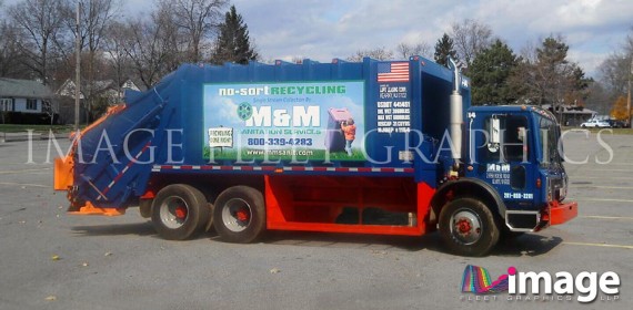 M&M Recycling, Kearny, NJ, Mack Garbage Truck Decals - Image Fleet Graphics